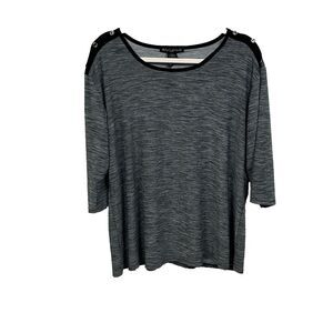 Suzie in the City Womens 1X Black/Gray 3/4 Sleeve Blouse Faux Shoulder Buttons